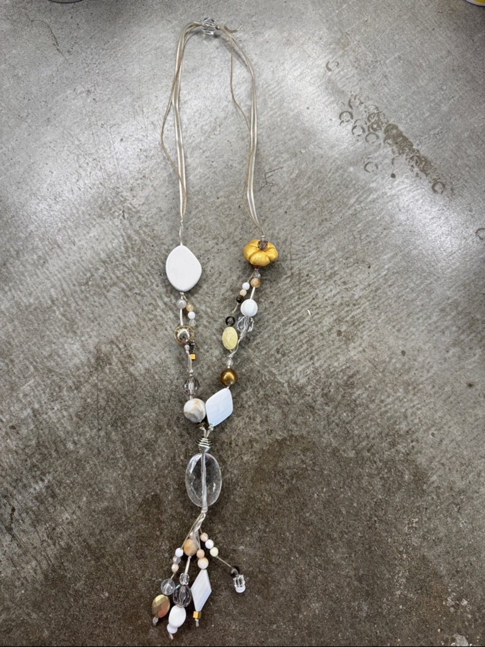 Women’s Multi-Bead Pendant Necklace - Gold & White